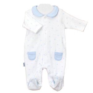 Babidu Huellas Collar and Pockets Footie - Sky Blue - NEW